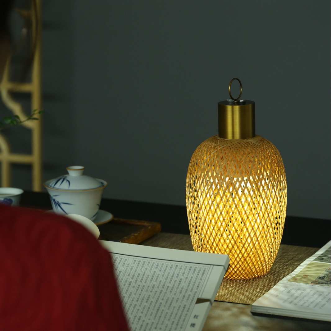 灯笼灯中式民工艺品茶室竹制氛围禅意客厅新吊灯宿竹编台灯