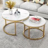 现代风客厅茶几圆形酒店简约高级感桌子出租屋大理石贴面极简茶几