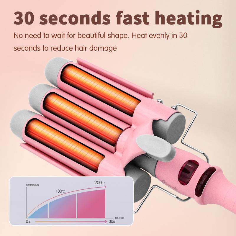 跨境热销三管卷发棒陶瓷烫发器有线卷发器水波纹夹板蛋卷棒波浪