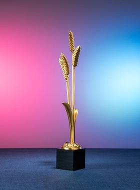 正品箐铜记《》岁岁安麦穗铜件家居装摆饰品客厅玄关办平公室乔迁