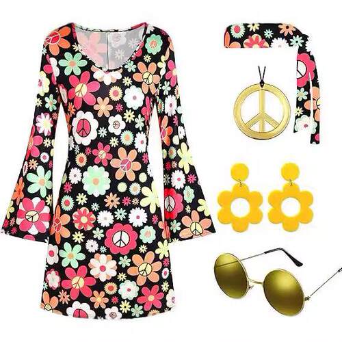 Women's printed vintage disco dress without