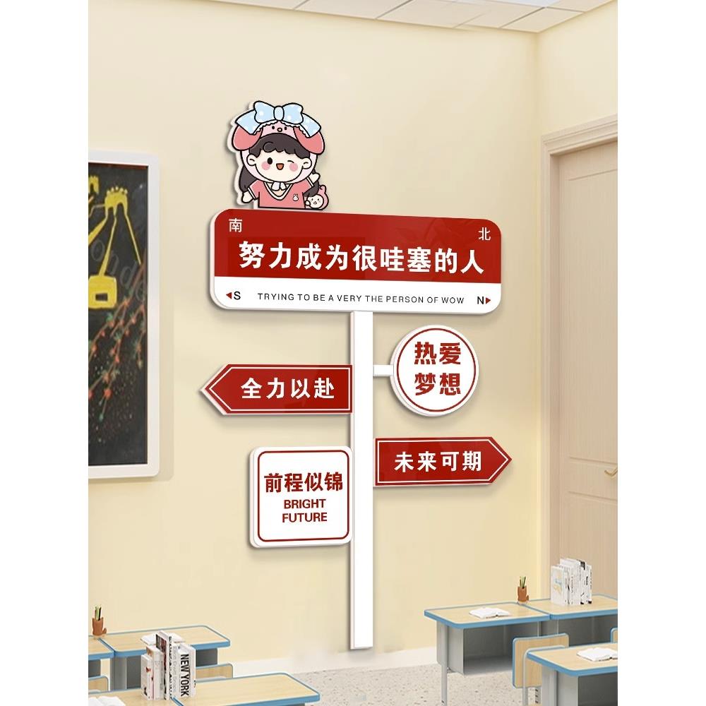 创意路牌励志标语中考班级装饰文化墙贴教室布置黑板上面挂画高图片