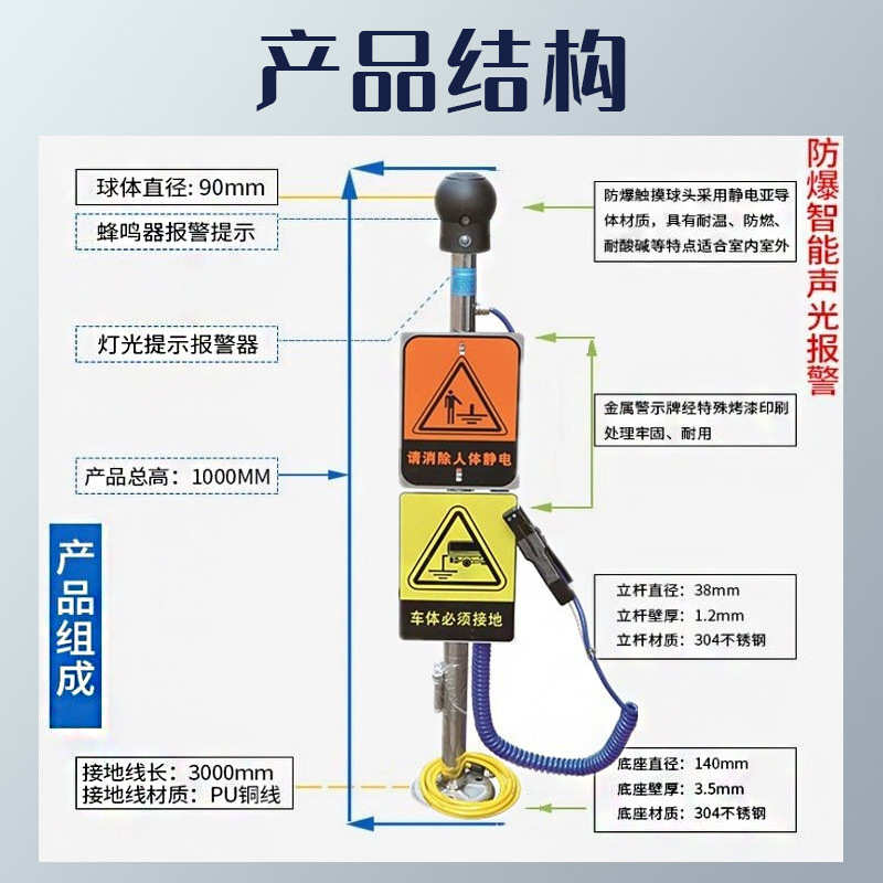 电柱释放器防仪人体装置不锈钢静电释放触摸式消除加油站304静电