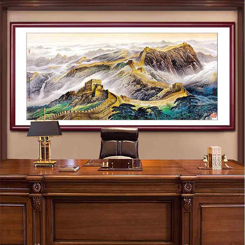 中式客厅沙发背景山水画办公室会议室大幅字画万里长城靠山图挂画