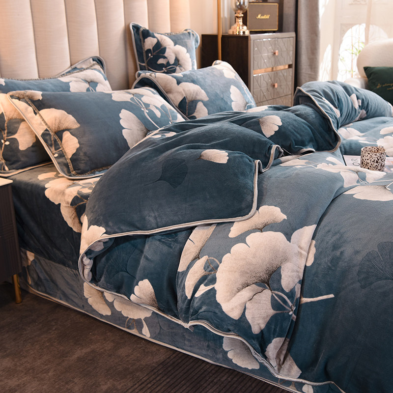 冬季加厚牛奶绒四件套单被套珊瑚绒单件被罩150x200cm单双人加绒