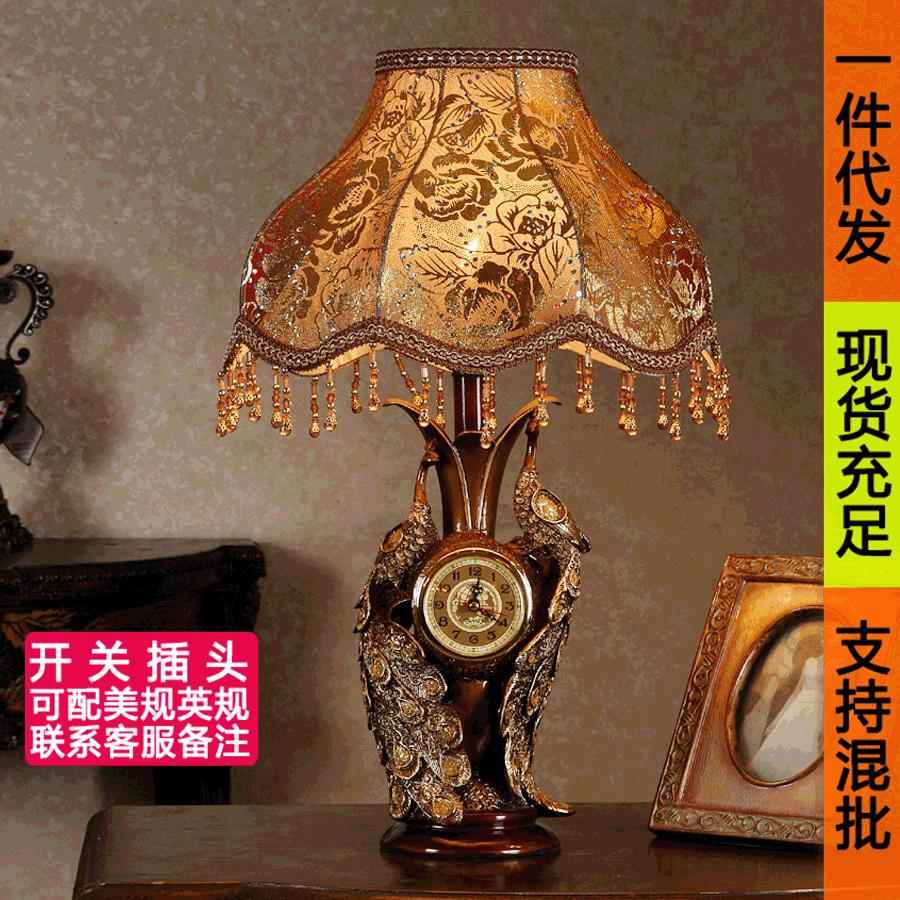 欧式奢华卧室床头灯客厅乡村怀旧民宿书房复古酒店做旧孔雀台灯