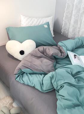 正品北欧简风约水洗棉贴标被现套代风灰色单床床笠款四件套宿舍三