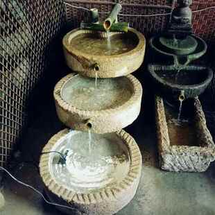 仿古石雕鱼缸石头水槽花盆养鱼养花老石槽庭院流水组合老旧洗手盆