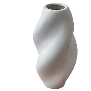 陶瓷白色简约摆件家居插花现代扭扭哑光样板间装饰花瓶