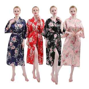 新款春秋长款仿丝性感女士家居睡袍夏季可爱韩版丝绸新娘晨袍家居