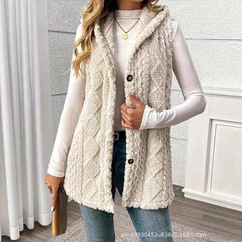 Sleeveless hooded pocket cardigan warm jacket