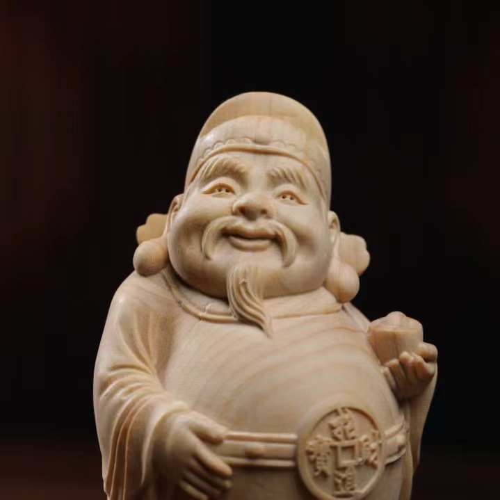 文财神小叶黄杨根雕木雕卡通关公手把件摆件实木文玩把玩饰品