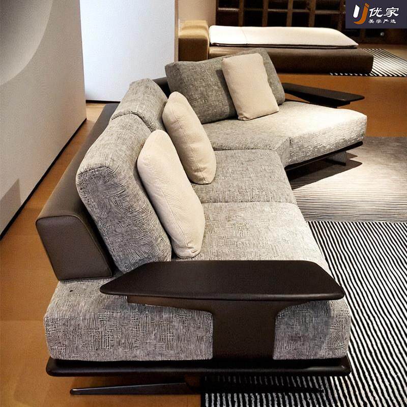 意式极简北美黑胡桃木实木沙发高端别墅客厅样板间港湾布艺沙发