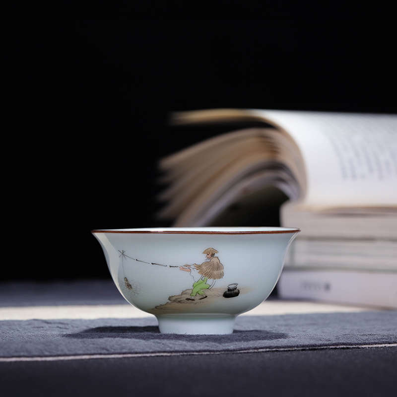 景德镇陶瓷手绘品茗杯 影青功夫茶具主人杯个人杯单杯小茶碗茶杯