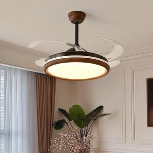 新款 75代卧室厅静音风扇灯中古胡桃木色隐形餐扇灯现简约房吊间扇