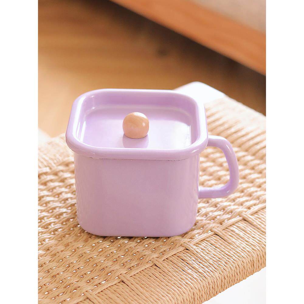 老麦杂货铺【好看的餐具】紫色搪瓷大容量水杯泡面杯猪油罐汤锅