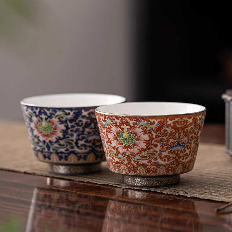 珐琅新中式掐银专用复古德化主人高档杯丝个人白瓷杯大号单彩茶杯