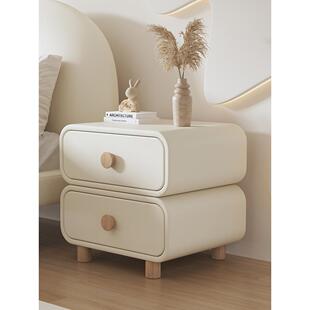 实木床头柜简约现代2025年新款奶油风小型卧室床边收纳柜子免安装