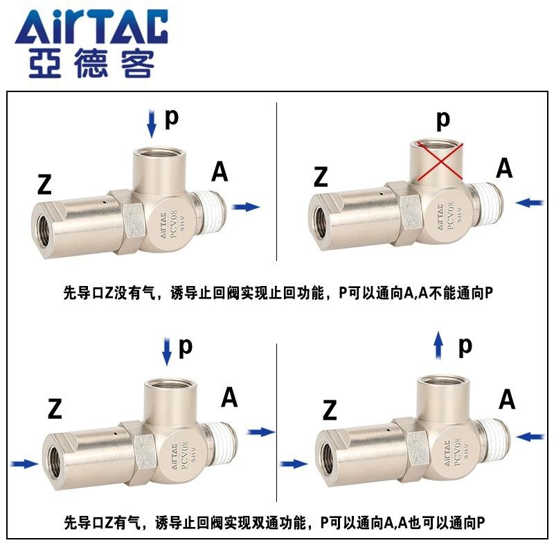 亚德客诱导止回阀 PCV08/06/10/15气控单向阀气缸保压阀锁阀