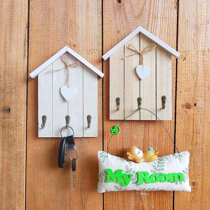 新款欧式进门钥匙钩房子木质钥匙盒衣帽挂钩创意家居装饰壁挂壁饰