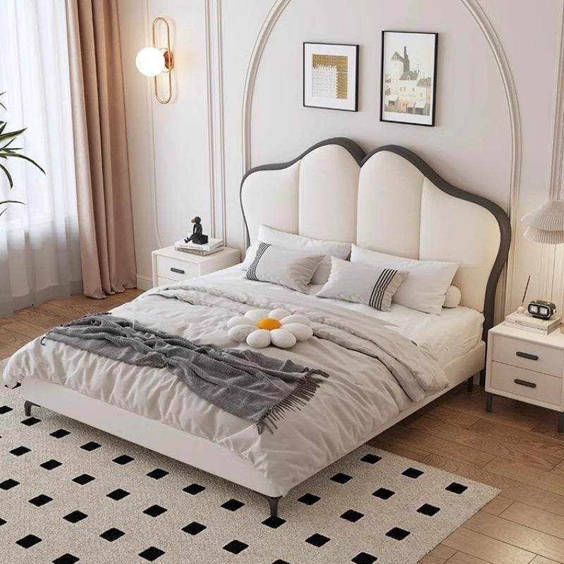 实木法式奶油风蝴蝶床儿童床女孩双人床现代简约皮艺软包床仙女床