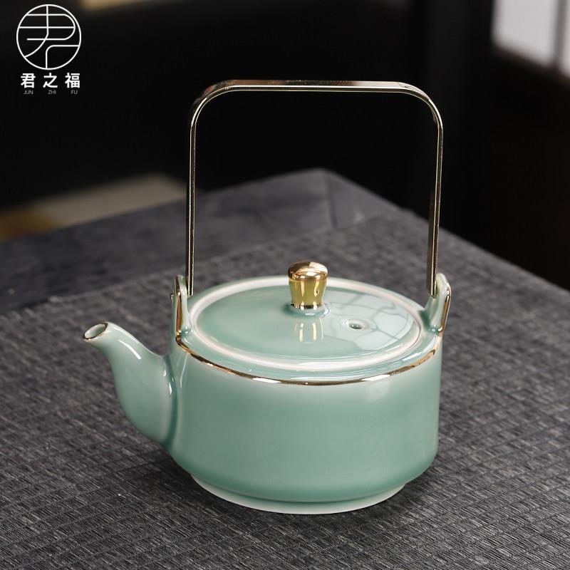 青瓷提梁泡茶壶功夫茶具陶瓷大容量高梁壶简约家用带过滤网单个壶