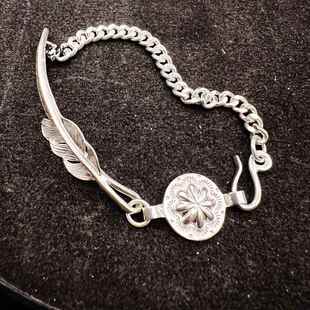 纳瓦霍风切余文乐同款手链镀银LARRY SMITH手镯羽毛手链高桥ins