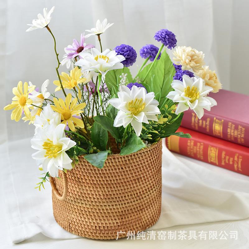 越南手工藤编挂耳干花瓶客厅餐厅柜橱收纳篮果盘摆件花篮花盆装饰
