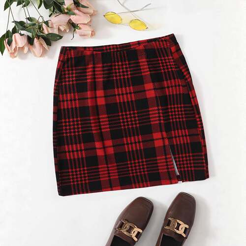 Women's Plaid Print Short Skirt Fashion Casual Skirt for