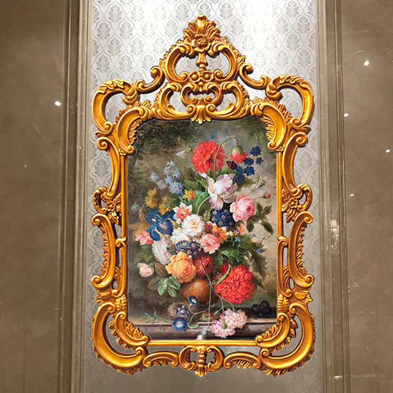 欧式油画框别墅壁炉装饰雕花大框玄关装饰画花卉壁炉异形餐厅挂画图片