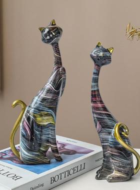 餐边柜装饰品摆件欧式简约家居油画情侣猫咪动物摆件酒店客厅情人