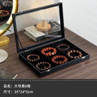 放珍珠项链收纳盒带盖玻璃防尘长手链珠子饰品粗颈链首饰盒看货盘