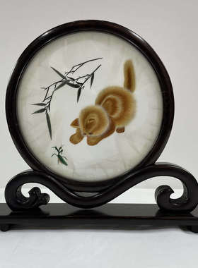 台成小猫色摆件】品苏州三苏绣屏刺绣双面绣精品异礼物【手工园狗