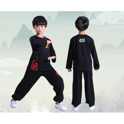 高档童武术服加绒加厚秋冬季纯儿棉圆男领长袖分功体套装女孩训练