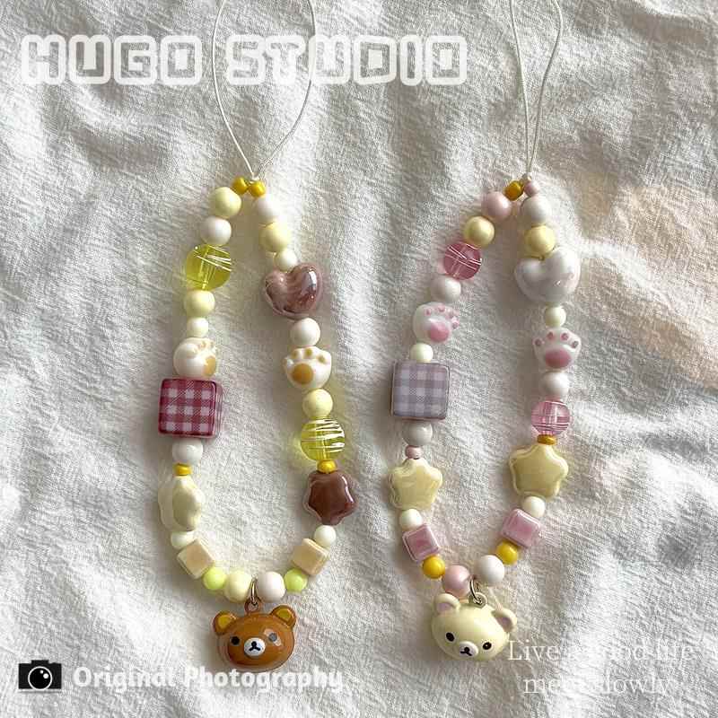 HUGO ins风可爱轻松熊铃铛串珠手机链ccd相机挂饰手机壳挂绳少女