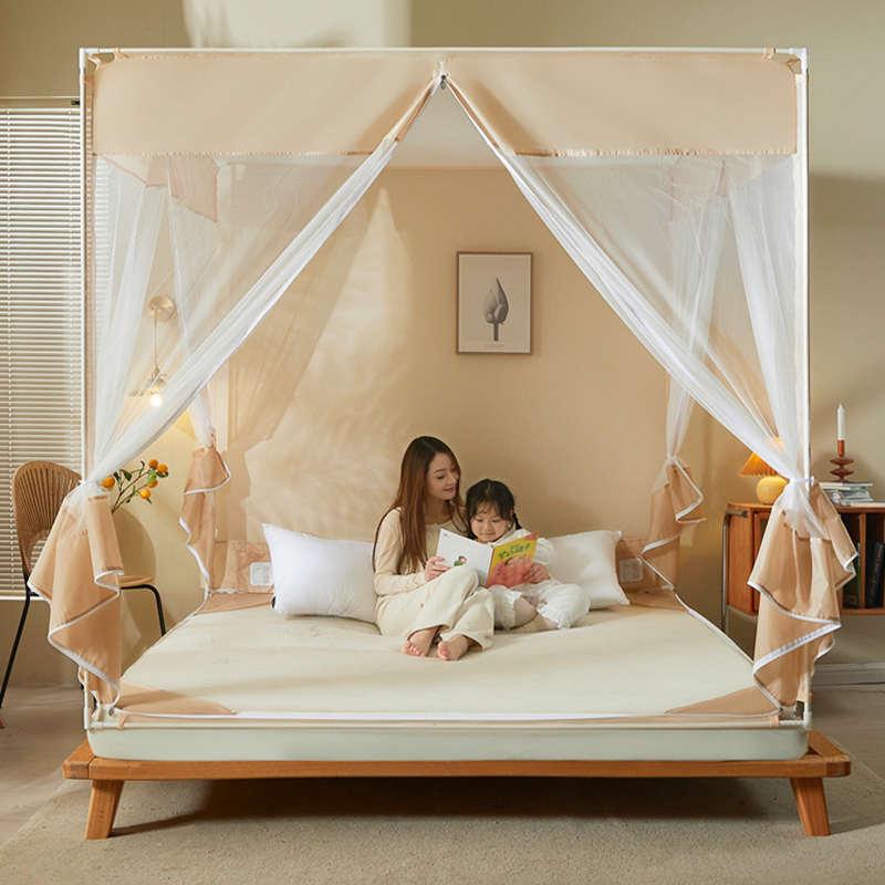 1米5床蚊帐家用t型三开门1米8大床婴儿防摔蚊帐床笠款坐床式无底