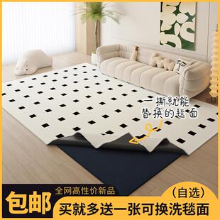 奶油风可拆洗双层地毯客厅2025新款地垫可机洗分层卧室家用地毯