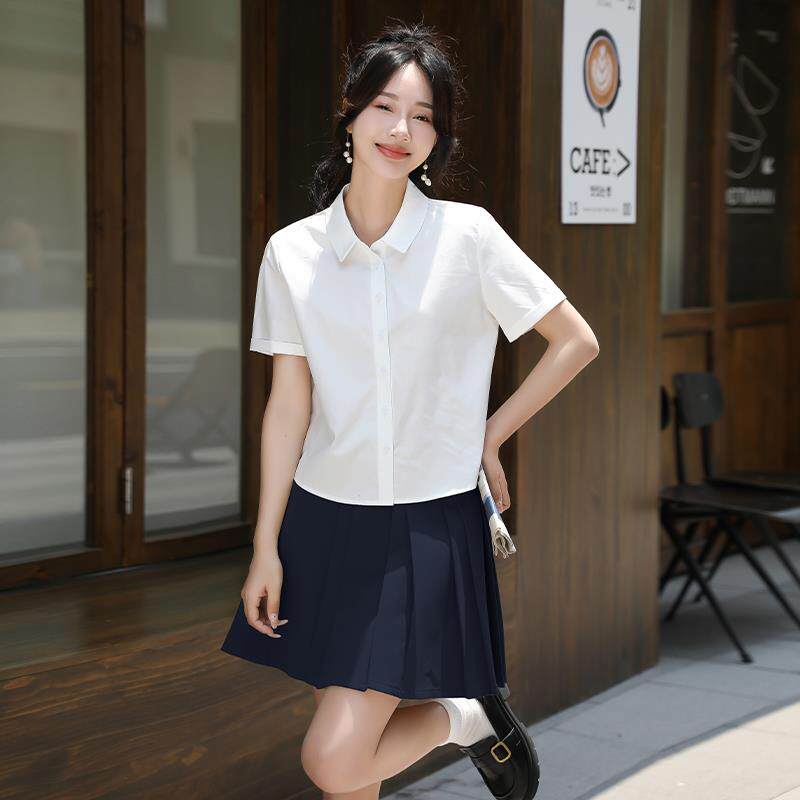 小个子短款天丝棉衬衫女2025夏季新款高级感职业通勤工作短袖衬衣