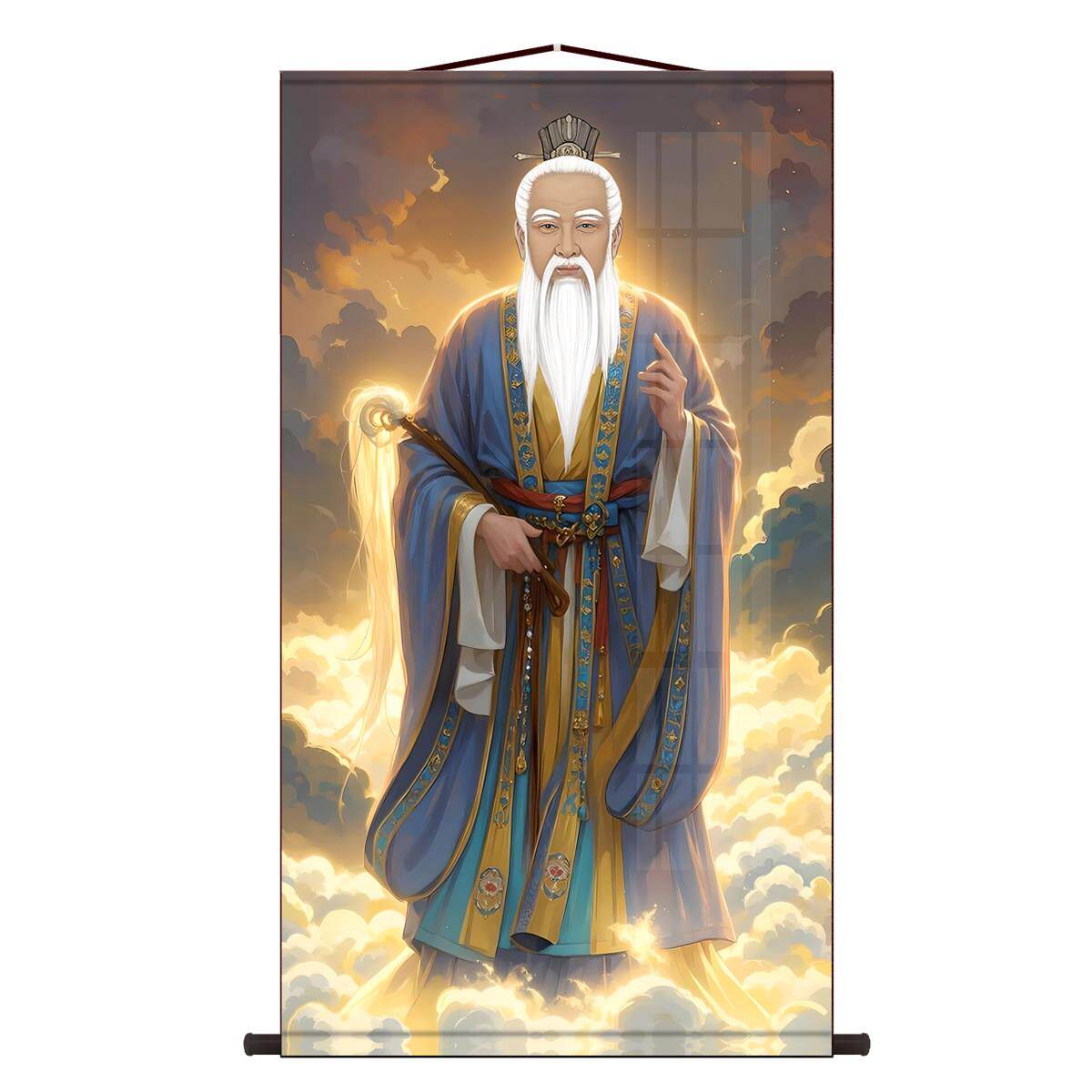 太上老君画像挂画竖版卷轴装饰画家用佛堂供奉神像客厅新中式人物