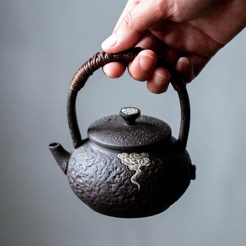 中式黑陶祥云提梁壶纯手工温茶炉套装复古泡茶器家用围炉煮茶炭炉