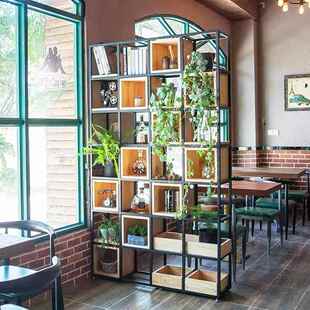 铁艺业隔断屏风工风展示置672物架实木客厅书架镂空柜办公架室装