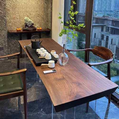 南北美黑胡桃木原木大板办公会议桌茶桌书桌餐桌整木实木茶几茶台