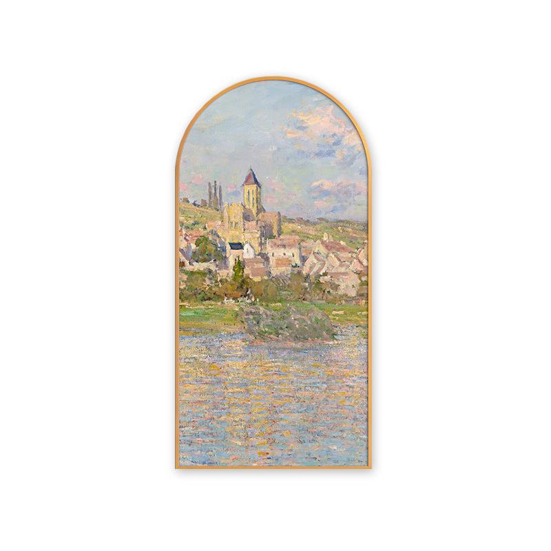 法式玄关装饰画美式入户走廊油画楼梯拱形挂画轻奢莫奈睡莲挂壁画