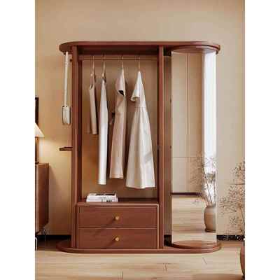 实木衣帽衣置服纳架可旋转带收穿衣镜一体挂衣架卧WXJ室带抽屉架