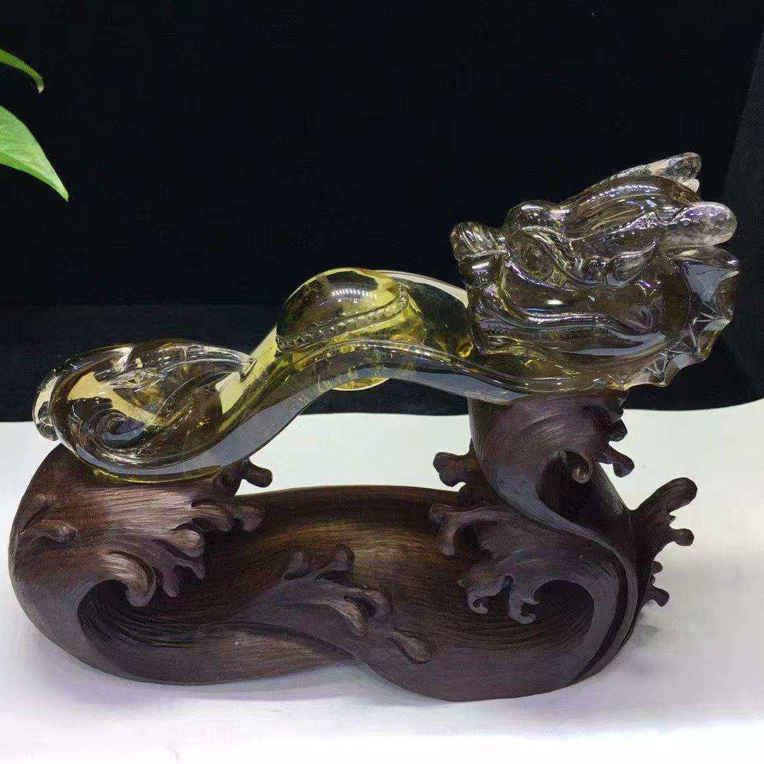 天然黄水晶如意摆件晶体通透雕工精湛吉祥如意家居客厅办公室摆件