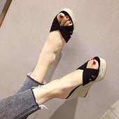 夏季 坡跟凉鞋 超高跟鞋 韩版 防水台松糕厚底镂空百搭时尚 防滑凉拖女
