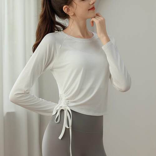 Sports yoga suit top, women's drawstring long sleeved