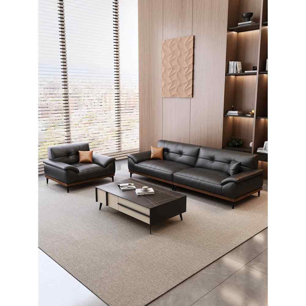 意式真皮办公室沙发茶几组合休息区简约现代休闲接待沙发商务会客