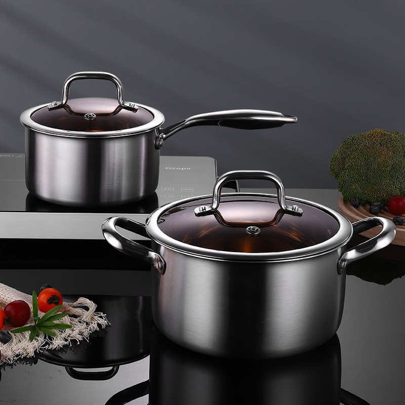 304不锈钢锅具套装加厚复合底两件套奶锅汤锅实用厨房锅礼品批发
