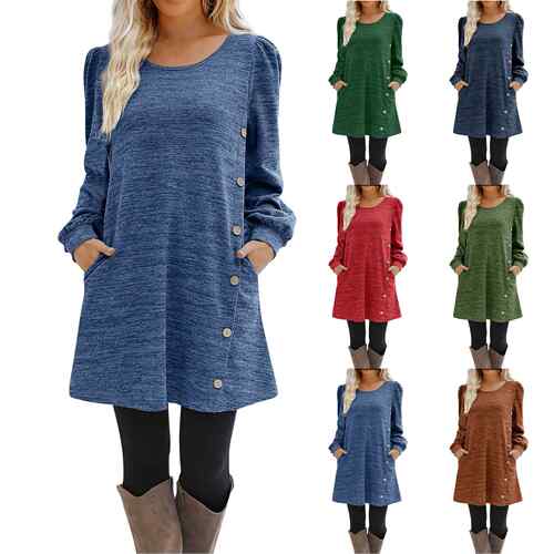Women's long sleeved buttoned dress T-shirt for women